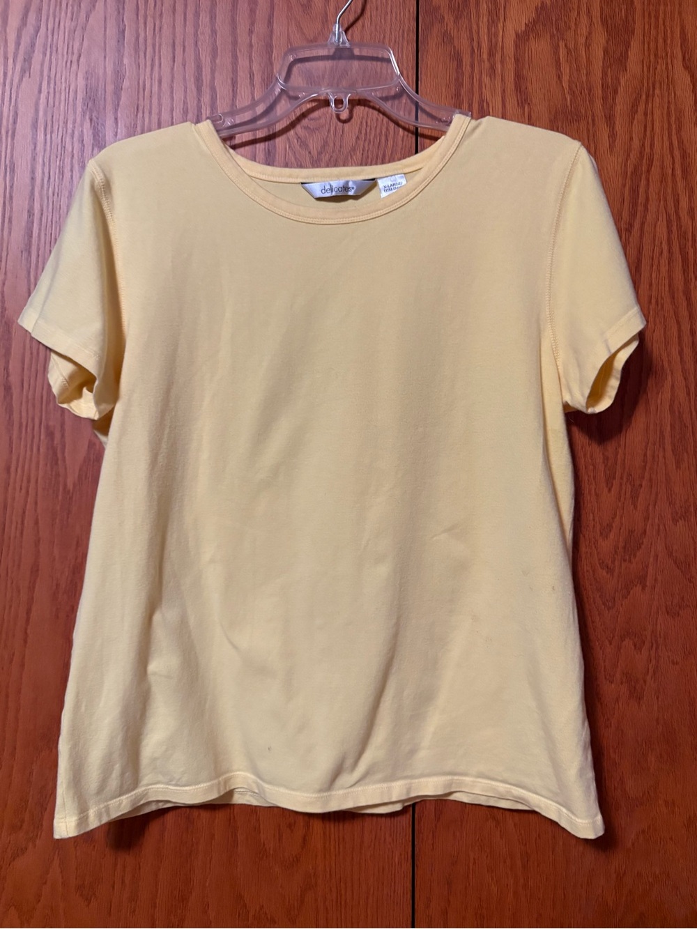 Delicates Yellow Solid Cotton Spandex Round Neck Knit Short Sleeve T-Shirt XL